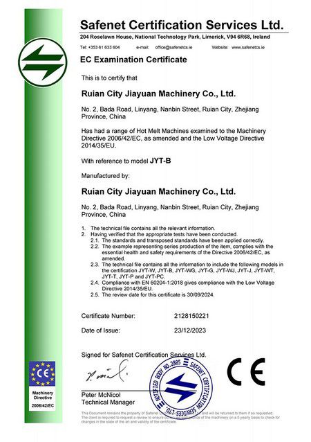 Certificado CE de la máquina de recubrimiento de adhesivo termofusible JFQ-B